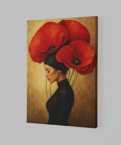 Alternative view of Rode Klaprozen Vrouw Canvas Schilderij
