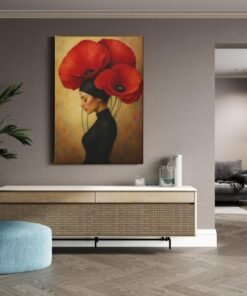 Rode Klaprozen Vrouw Canvas Schilderij - Afbeelding 3