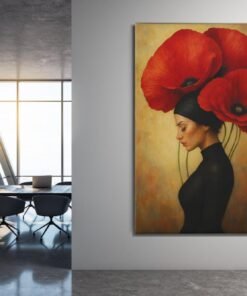 Rode Klaprozen Vrouw Canvas Schilderij - Afbeelding 4
