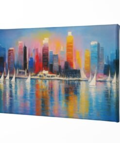 ALIVA 1454 kleurrijke stad op canvas schilderij a