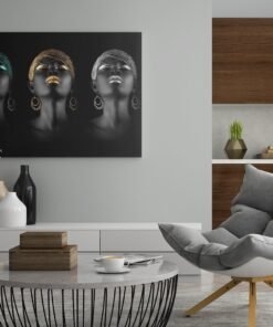 Vrouw Goud Zilver Turkoois Canvas Schilderij - Afbeelding 3