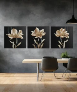 OLIVA 1006 bloemen drieluik canvas schilderij m