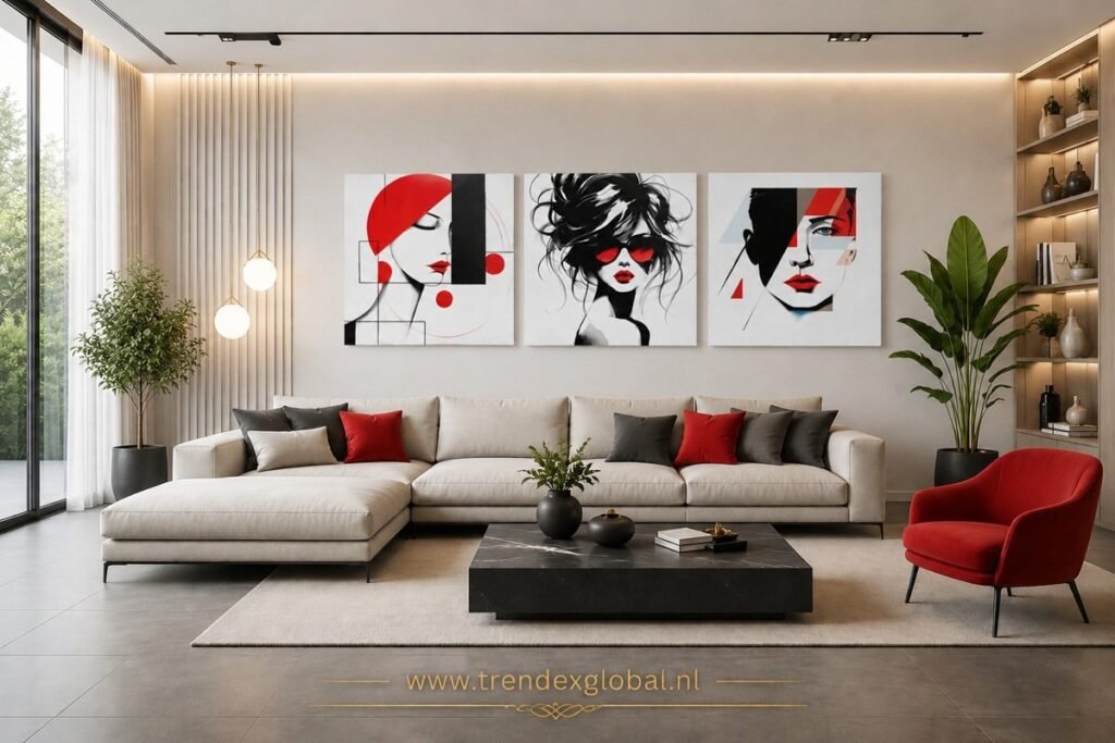 Vrouw en Rood Drieluik Schilderijen