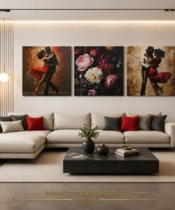 Bloemen en Dans Drieluik Schilderij