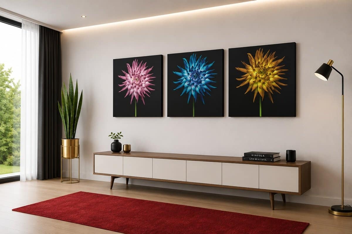 Bloemen Drieluik Schilderijen - Afbeelding 3