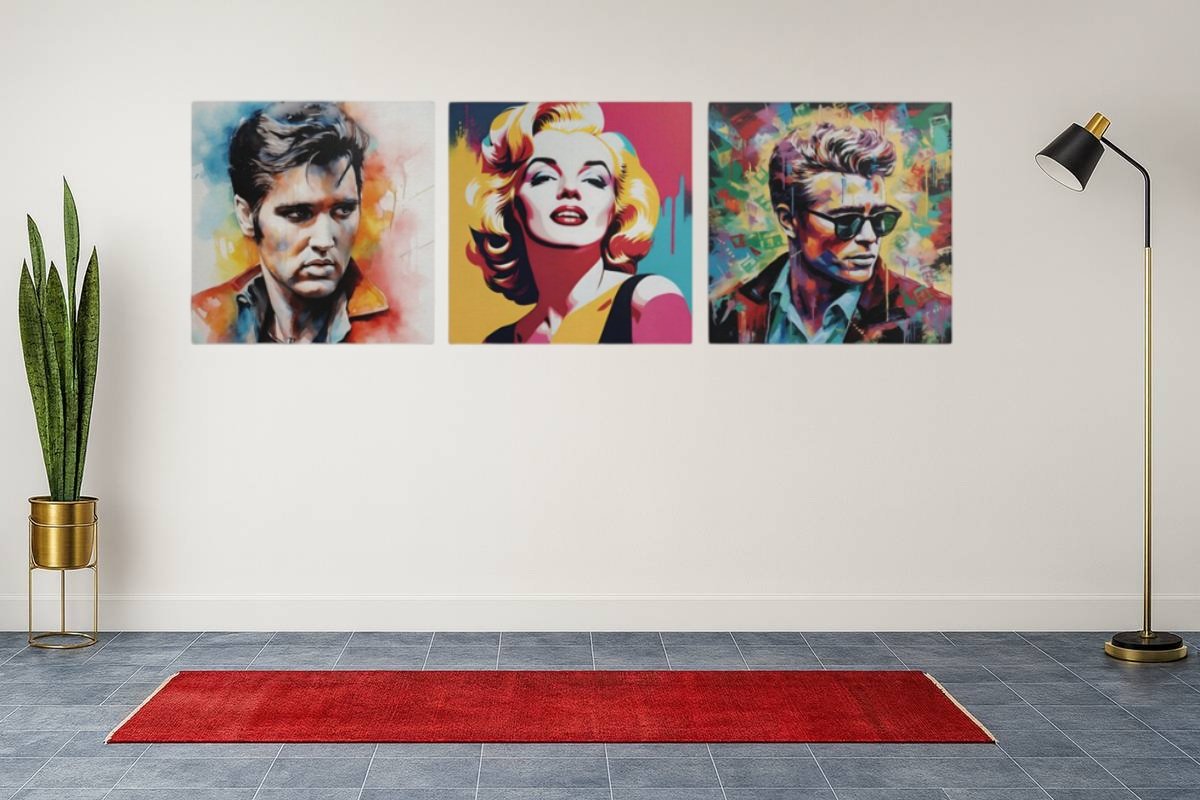 Marilyn Elvis en James Dean Drieluik Schilderij