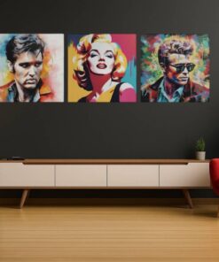 Marilyn Elvis en James Dean Drieluik Schilderij - Afbeelding 5