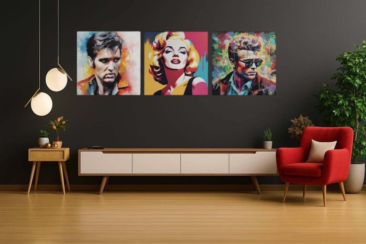 Marilyn Elvis en James Dean Drieluik Schilderij - Afbeelding 5