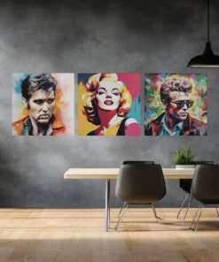 Marilyn Elvis en James Dean Drieluik Schilderij - Afbeelding 4