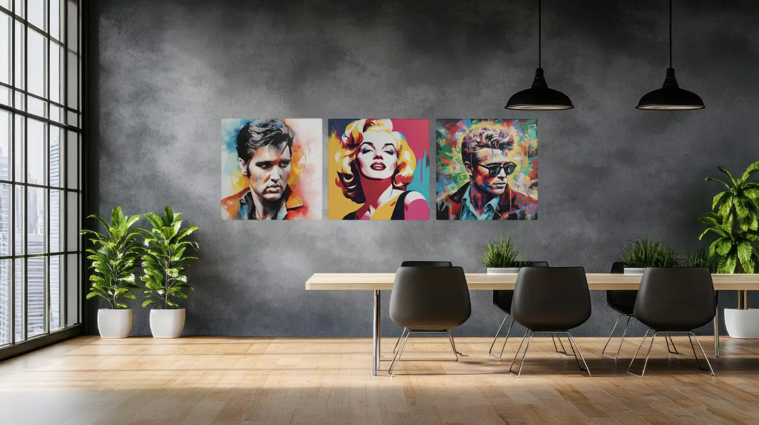 Marilyn Elvis en James Dean Drieluik Schilderij - Afbeelding 4