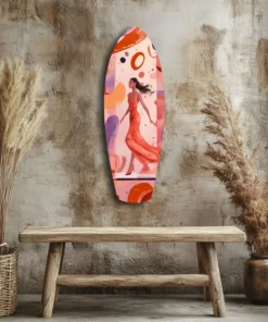 ksrf 1009 c vrouw met jurk surfboard glasschilderij
