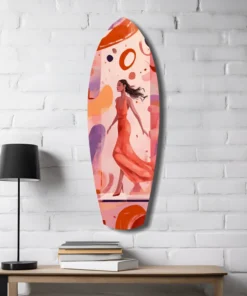 ksrf 1009 d vrouw met jurk surfboard glasschilderij