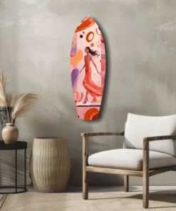 ksrf 1009 e vrouw met jurk surfboard glasschilderij