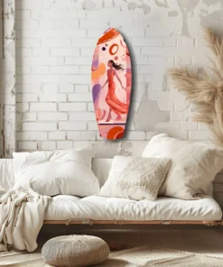 ksrf 1009 f vrouw met jurk surfboard glasschilderij