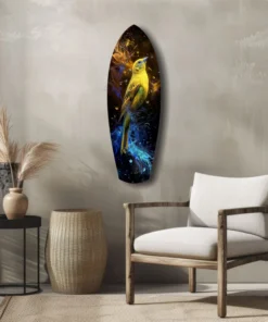 ksrf 2057 e gele vogel surfboard glasschilderij