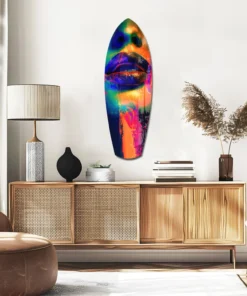 Alternative view of Kleurrijke Lippen V6 Surfboard Glasschilderij