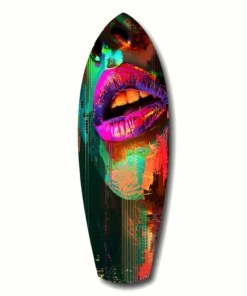 Lippen Kleurrijk Surfboard Glasschilderij