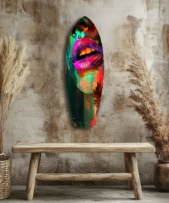 Alternative view of Lippen Kleurrijk Surfboard Glasschilderij