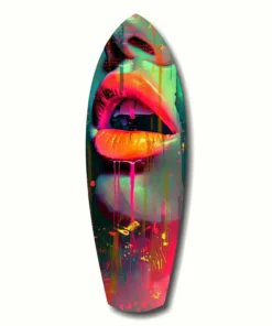 Kleurrijke Lippen Surfboard Glasschilderij