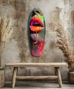 ksrf 2092 c kleurrijke lippen surfboard glasschilderij