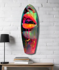 Alternative view of Kleurrijke Lippen Surfboard Glasschilderij