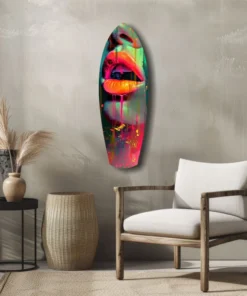 ksrf 2092 e kleurrijke lippen surfboard glasschilderij