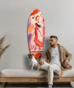 srf 1009 c vrouw met jurk surfboard glasschilderij