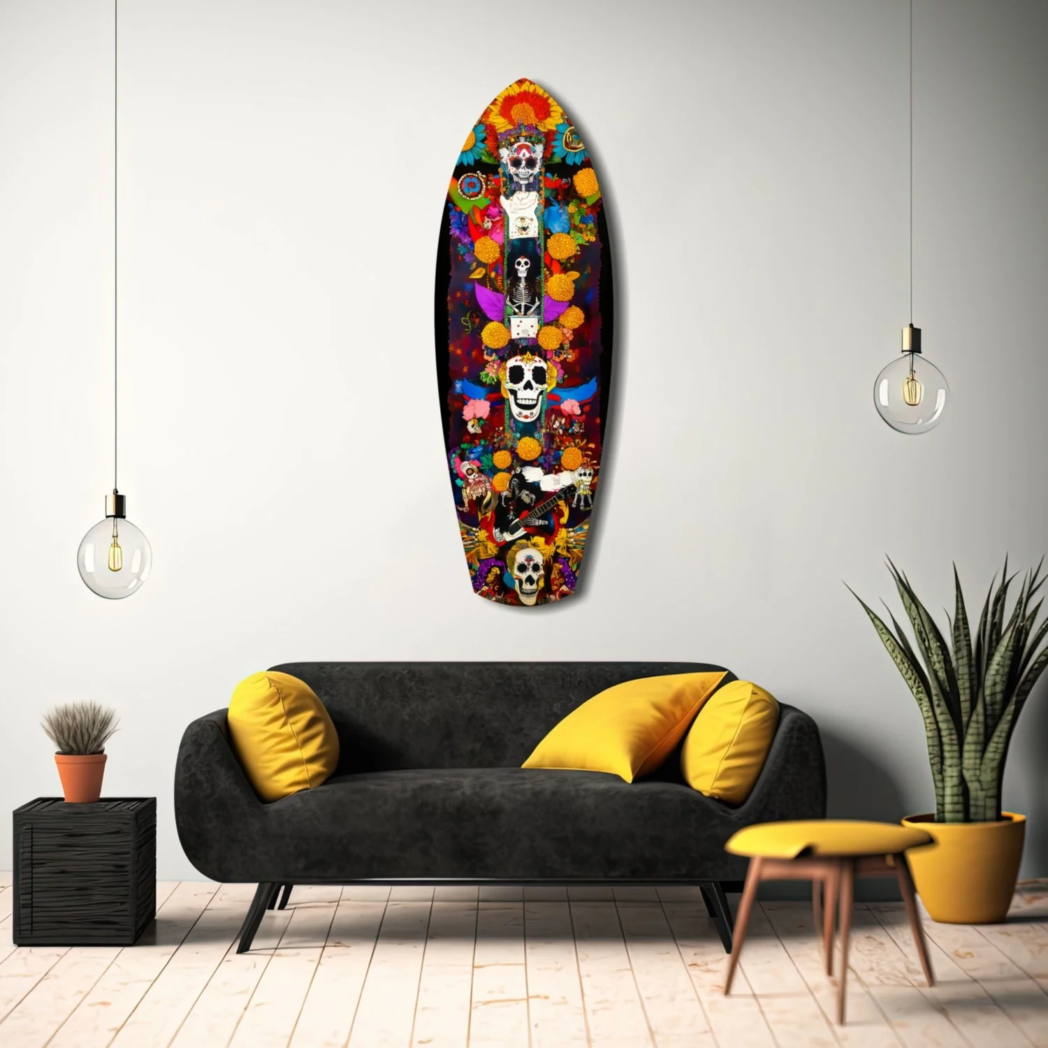 srf 1011 schedel surfboard glasschilderij