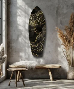 srf 1013 a golven goud surfboard glasschilderij