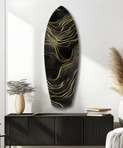 srf 1013 d golven goud surfboard glasschilderij