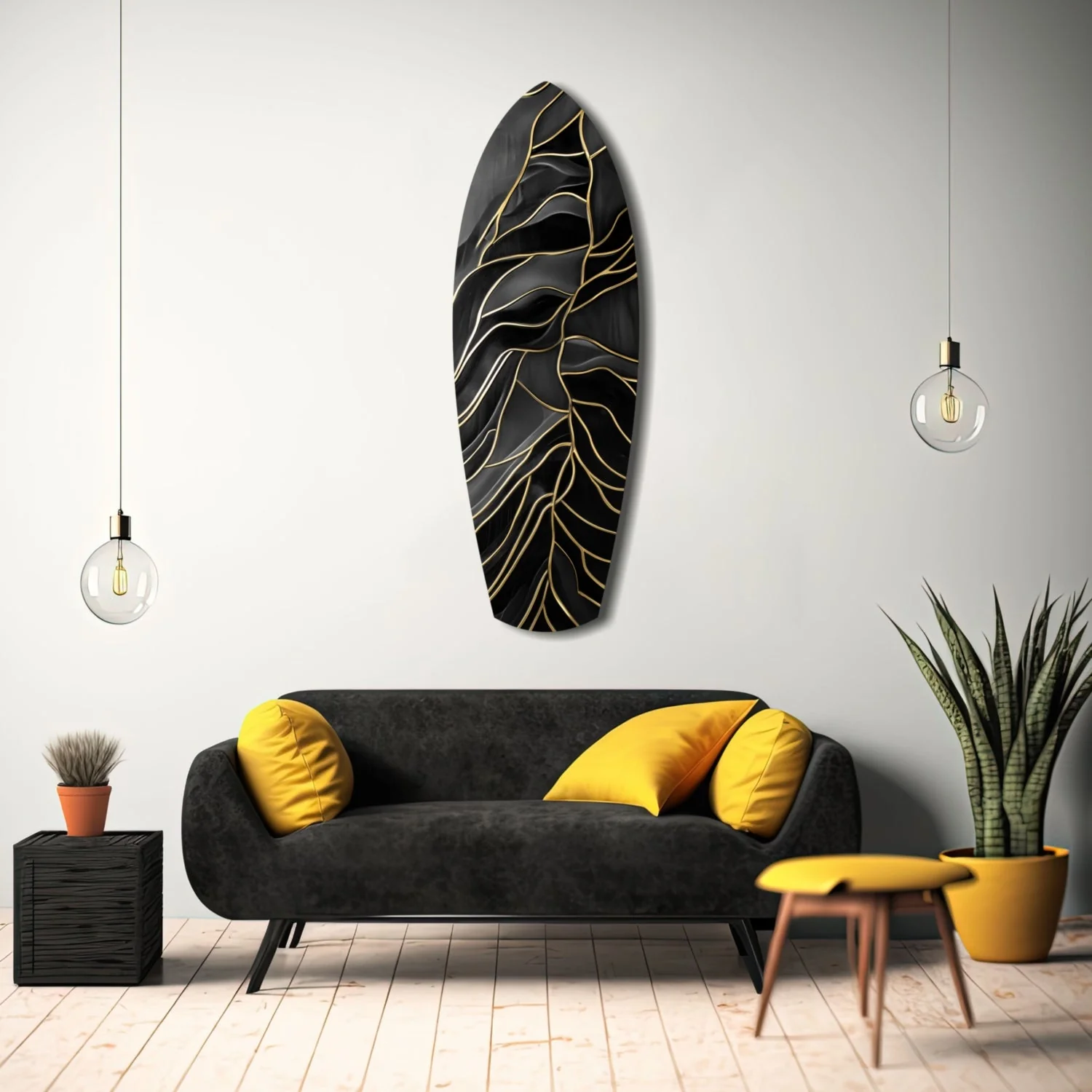 srf 1014 f gouden lijnen surfboard glasschilderij