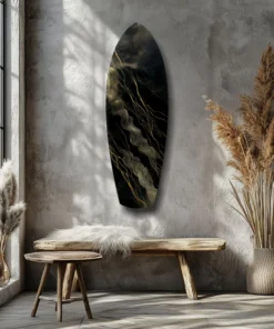 srf 1015 a goud en zwart surfboard glasschilderij