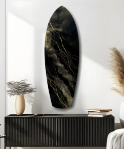 srf 1015 d goud en zwart surfboard glasschilderij