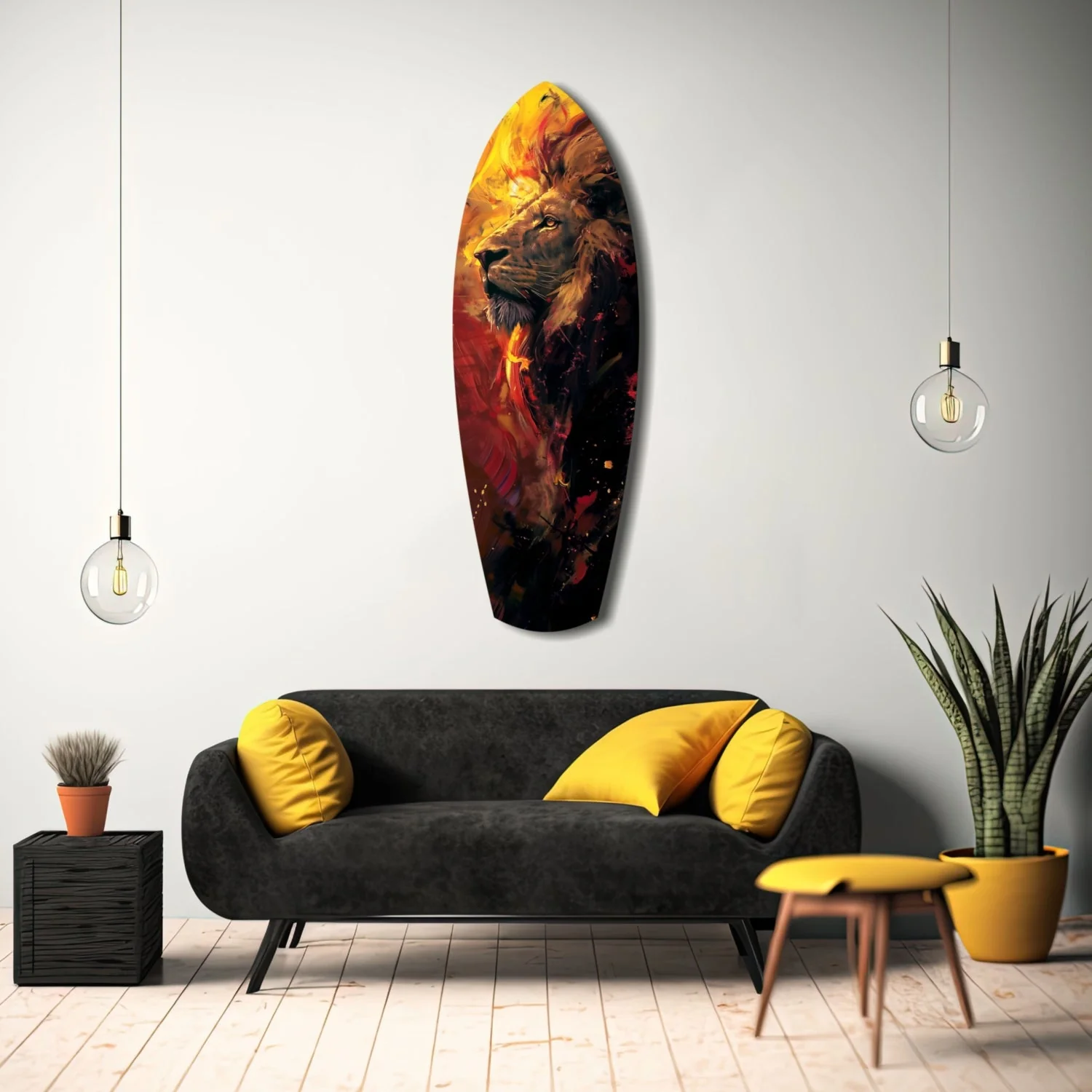 srf 2047 f trots van de leeuw surfboard glasschilderij