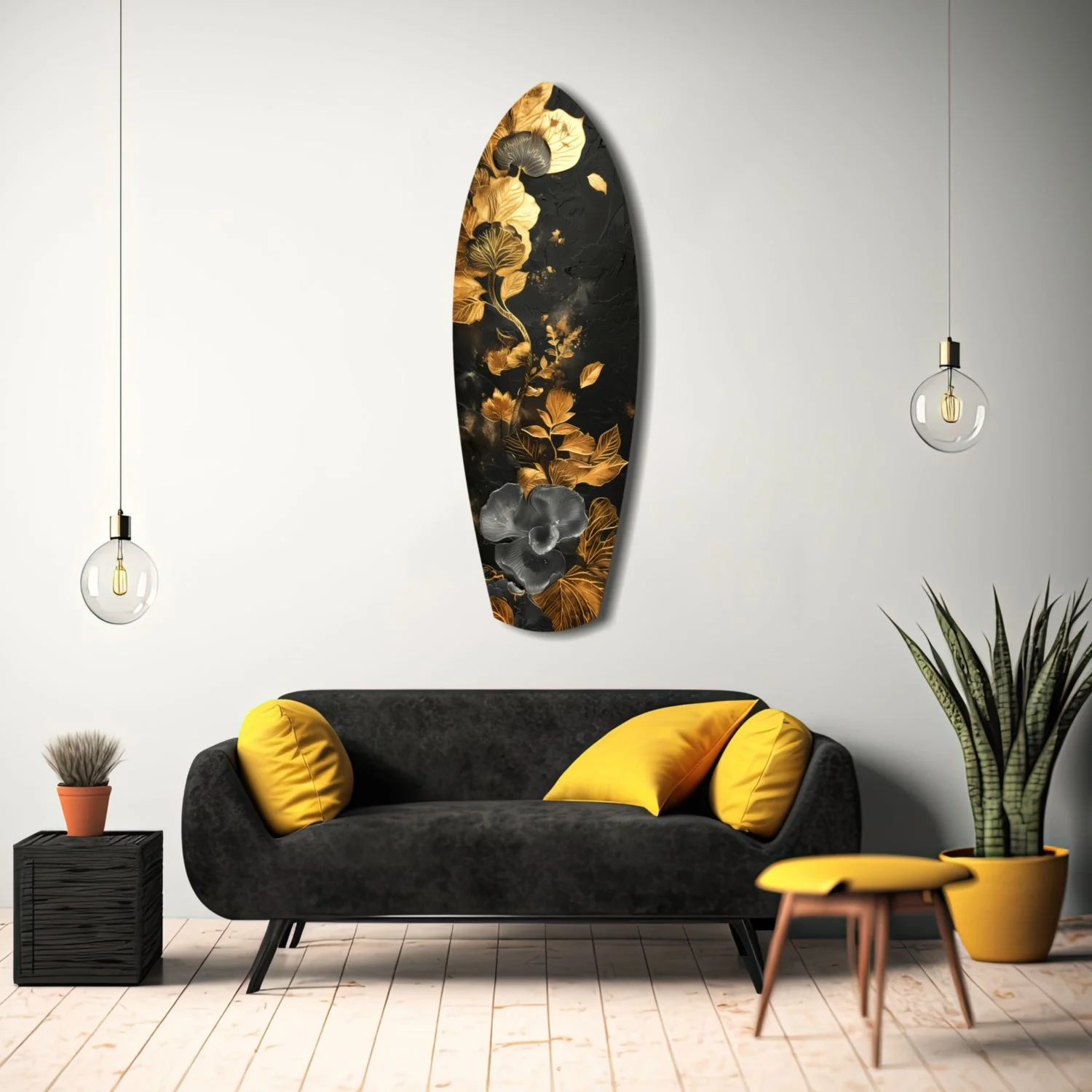 srf 2054 f gouden bloem surfboard glasschilderij