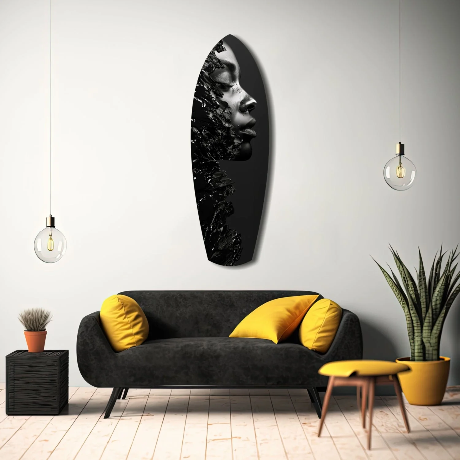 srf 2055 f grafiet surfboard glasschilderij
