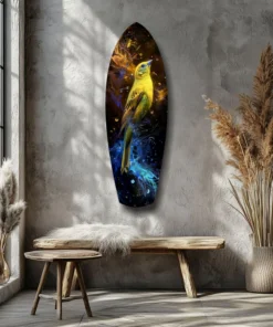 srf 2057 a gele vogel surfboard glasschilderij