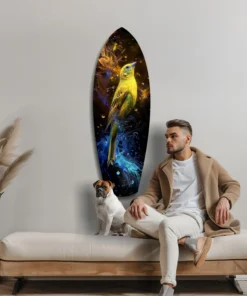 srf 2057 c gele vogel surfboard glasschilderij