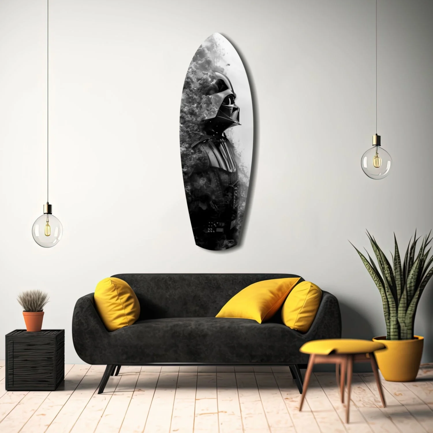 srf 2064 f dark force surfboard glasschilderij