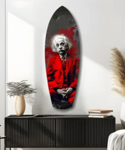 srf 2068 d einstein mood surfboard glasschilderij