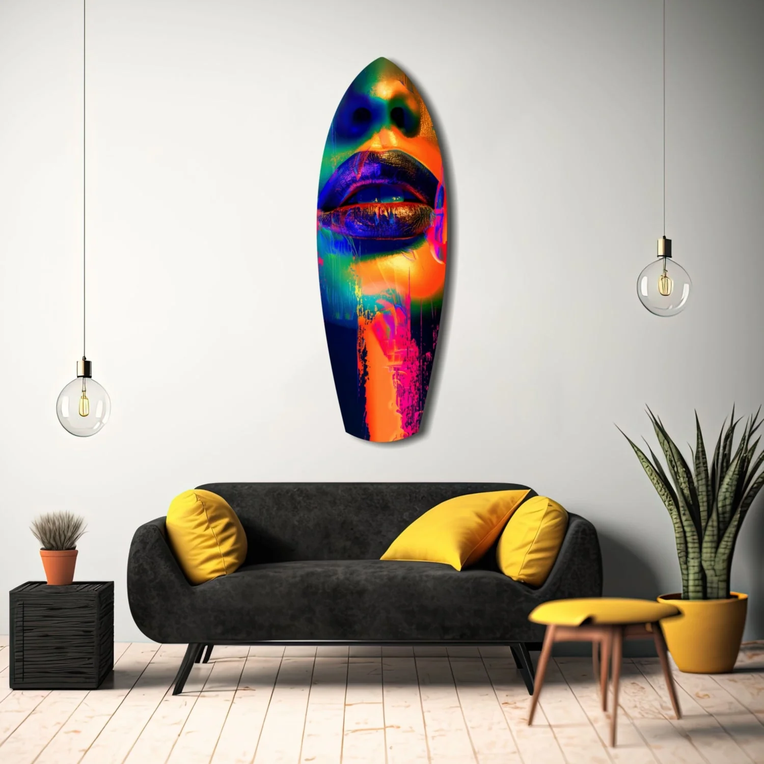 srf 2085 f kleurrijke lippen v6 surfboard glasschilderij