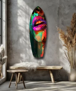 srf 2090 a lippen kleurrijk surfboard glasschilderij