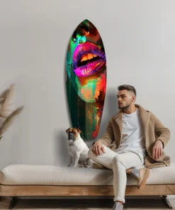 srf 2090 c lippen kleurrijk surfboard glasschilderij