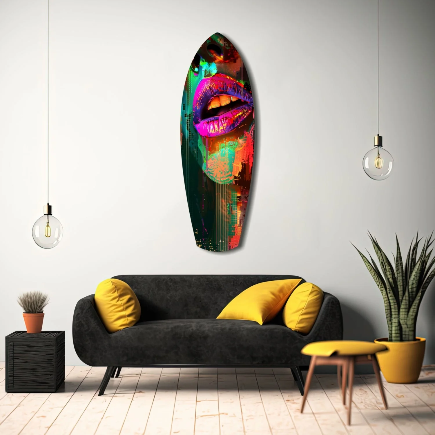 srf 2090 f lippen kleurrijk surfboard glasschilderij
