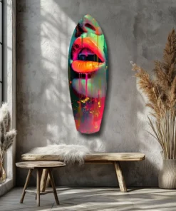 srf 2092 a kleurrijke lippen surfboard glasschilderij