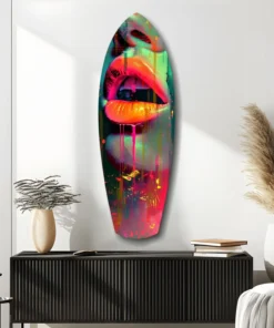 srf 2092 d kleurrijke lippen surfboard glasschilderij