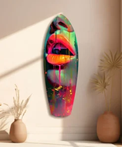 srf 2092 e kleurrijke lippen surfboard glasschilderij