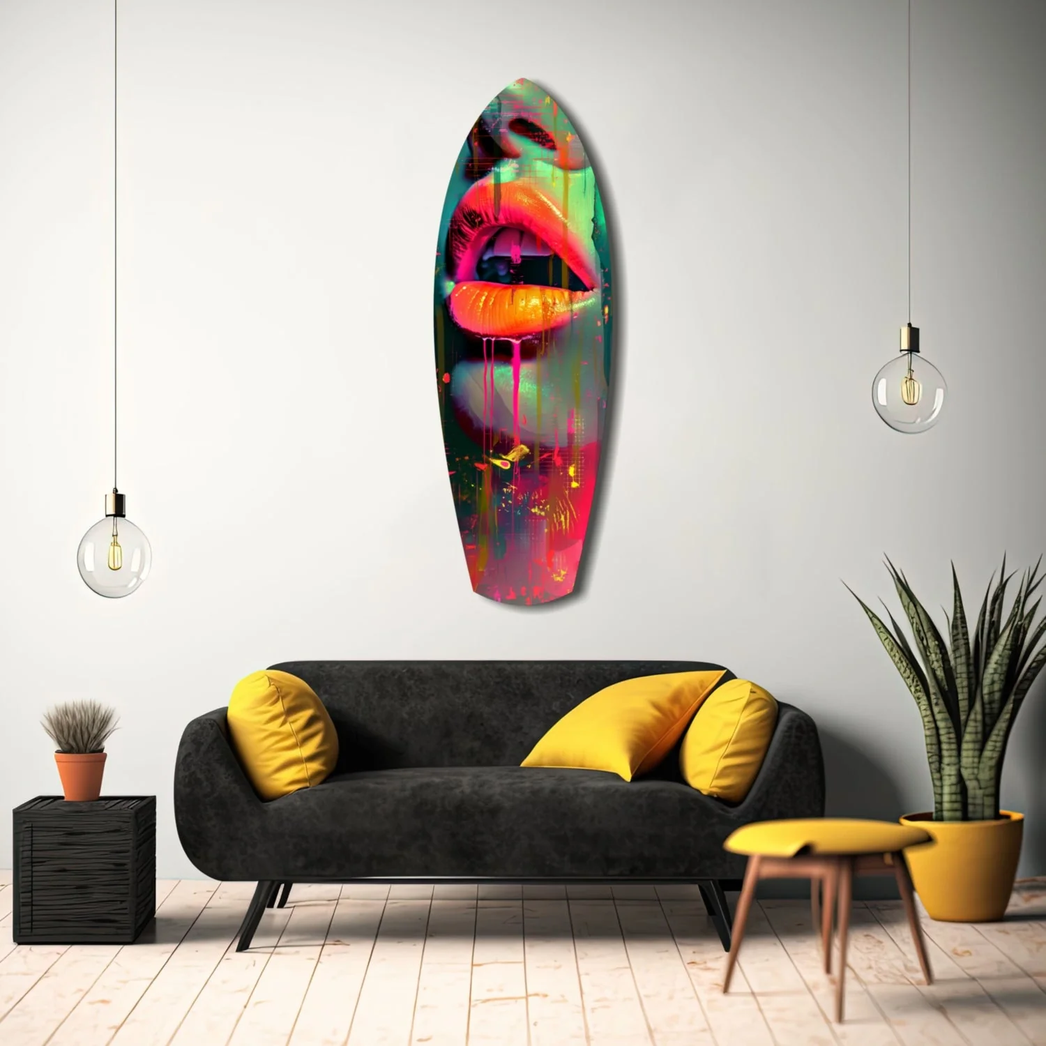 srf 2092 f kleurrijke lippen surfboard glasschilderij