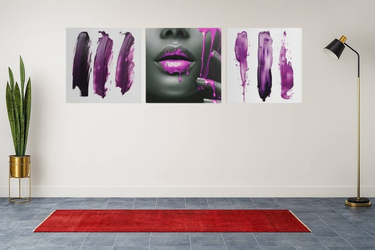 Vrouw en Paars Drieluik Schilderij