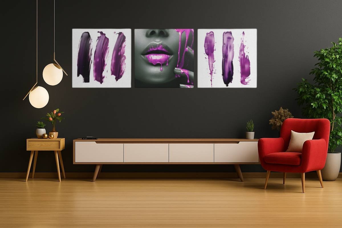 Vrouw en Paars Drieluik Schilderij - Afbeelding 6